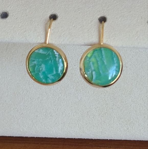 Hand Crafted Boho Gold Green Jade Gemstone Circle Drop Dangle Earrings - Picture 3 of 10